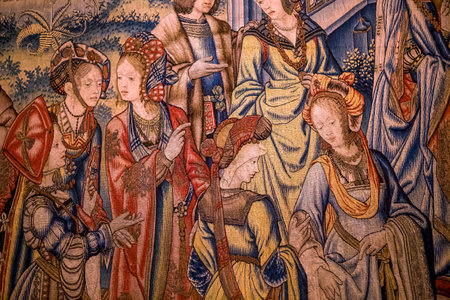 ECOUEN, FRANCE, APRIL 17,  2017 : details of a Medieval Tapestry in Ecouen castle april 17, 2017, in  Ecouen, Franceのeditorial素材