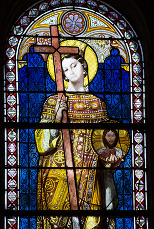 PARIS, FRANCE, APRIL 19, 2017 : interiors, stained glasses and details of notre dame de la compassion church, april 19, 2017, in  Paris, Franceのeditorial素材