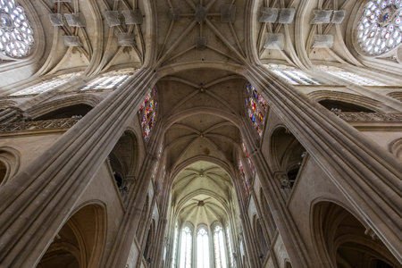 SENLIS, FRANCE, JULY 23, 2016 : interiors and details of the cathedral Notre Dame of Senlis, july 23, 2016 in Senlis, Oise, Franceのeditorial素材