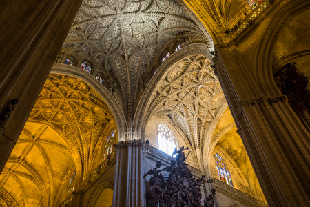 SEVILLE, ANDALUSIA, SPAIN, MAY, 23, 2017 : interiors and details of Seville cathedral, may 23, 2017, in Seville, andalusia, spainのeditorial素材