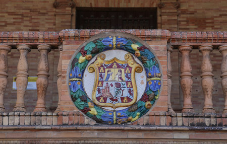 SEVILLE, ANDALUSIA, SPAIN, MAY 23, 2017 : ceramic azulejos in plaza de Espana, may 23, 2017, in Seville, andalusia, spainのeditorial素材