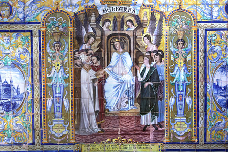 SEVILLE, ANDALUSIA, SPAIN, MAY 23, 2017 : ceramic azulejos in plaza de Espana, may 23, 2017, in Seville, andalusia, spainのeditorial素材