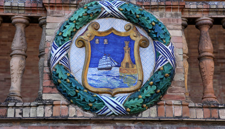 SEVILLE, ANDALUSIA, SPAIN, MAY 23, 2017 : ceramic azulejos in plaza de Espana, may 23, 2017, in Seville, andalusia, spainのeditorial素材