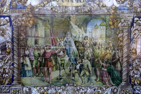 SEVILLE, ANDALUSIA, SPAIN, MAY 23, 2017 : ceramic azulejos in plaza de Espana, may 23, 2017, in Seville, andalusia, spainのeditorial素材