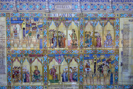 SEVILLE, ANDALUSIA, SPAIN, MAY 23, 2017 : ceramic azulejos in plaza de Espana, may 23, 2017, in Seville, andalusia, spainのeditorial素材
