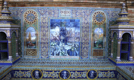 SEVILLE, ANDALUSIA, SPAIN, MAY 23, 2017 : ceramic azulejos in plaza de Espana, may 23, 2017, in Seville, andalusia, spainのeditorial素材