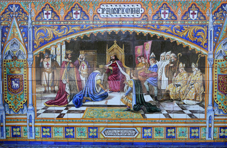 SEVILLE, ANDALUSIA, SPAIN, MAY 23, 2017 : ceramic azulejos in plaza de Espana, may 23, 2017, in Seville, andalusia, spainのeditorial素材