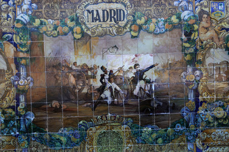 SEVILLE, ANDALUSIA, SPAIN, MAY 23, 2017 : ceramic azulejos in plaza de Espana, may 23, 2017, in Seville, andalusia, spainのeditorial素材