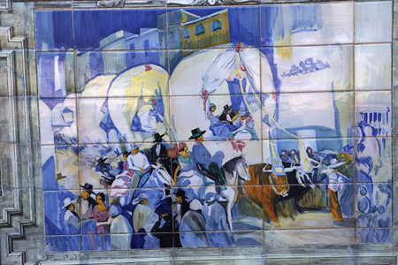 SEVILLE, ANDALUSIA, SPAIN, MAY 23, 2017 : ceramic azulejos in plaza de Espana, may 23, 2017, in Seville, andalusia, spainのeditorial素材