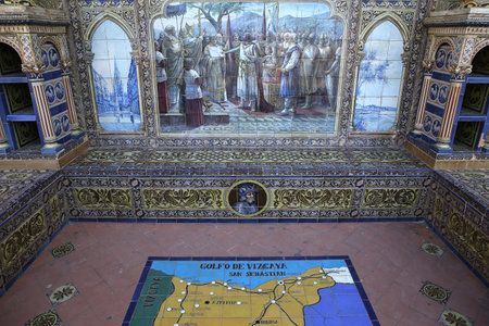 SEVILLE, ANDALUSIA, SPAIN, MAY 23, 2017 : ceramic azulejos in plaza de Espana, may 23, 2017, in Seville, andalusia, spainのeditorial素材