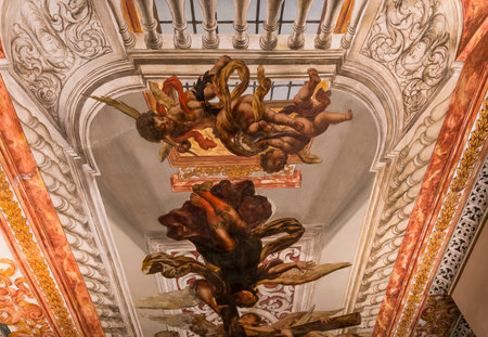 SEVILLE, ANDALUSIA, SPAIN, MAY, 25, 2017 : ceiling frescoe  of  hospital de los venerables church, may 25, 2017, in Seville, andalusia, spainのeditorial素材
