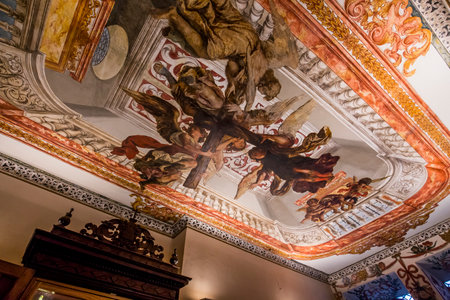 SEVILLE, ANDALUSIA, SPAIN, MAY, 25, 2017 : ceiling frescoe  of  hospital de los venerables church, may 25, 2017, in Seville, andalusia, spainのeditorial素材