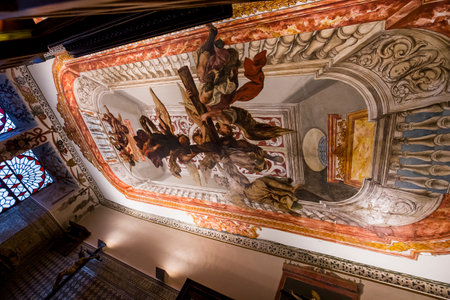 SEVILLE, ANDALUSIA, SPAIN, MAY, 25, 2017 : ceiling frescoe  of  hospital de los venerables church, may 25, 2017, in Seville, andalusia, spainのeditorial素材
