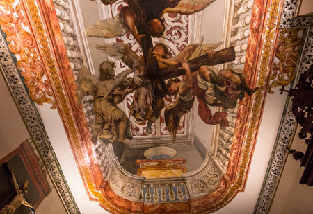 SEVILLE, ANDALUSIA, SPAIN, MAY, 25, 2017 : ceiling frescoe  of  hospital de los venerables church, may 25, 2017, in Seville, andalusia, spainのeditorial素材