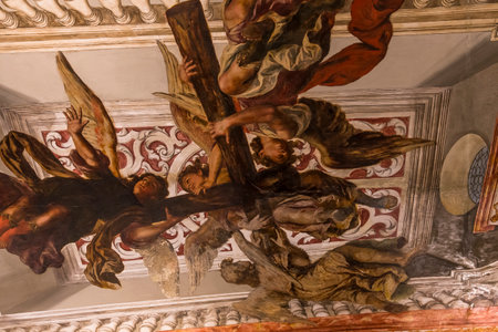 SEVILLE, ANDALUSIA, SPAIN, MAY, 25, 2017 : ceiling frescoe  of  hospital de los venerables church, may 25, 2017, in Seville, andalusia, spainのeditorial素材