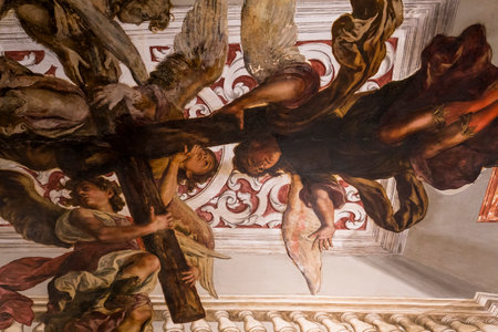 SEVILLE, ANDALUSIA, SPAIN, MAY, 25, 2017 : ceiling frescoe  of  hospital de los venerables church, may 25, 2017, in Seville, andalusia, spainのeditorial素材
