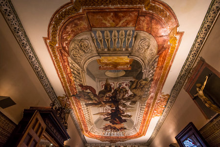 SEVILLE, ANDALUSIA, SPAIN, MAY, 25, 2017 : ceiling frescoe  of  hospital de los venerables church, may 25, 2017, in Seville, andalusia, spainのeditorial素材