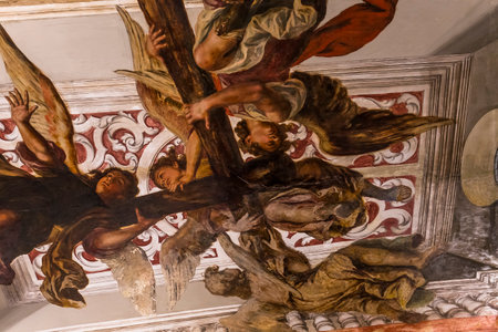 SEVILLE, ANDALUSIA, SPAIN, MAY, 25, 2017 : ceiling frescoe  of  hospital de los venerables church, may 25, 2017, in Seville, andalusia, spainのeditorial素材