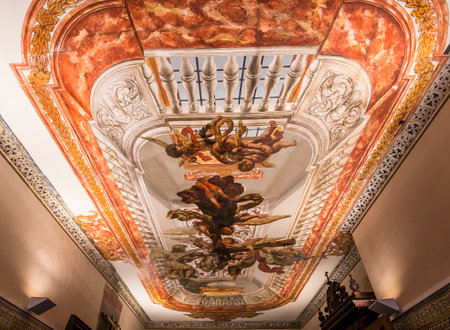 SEVILLE, ANDALUSIA, SPAIN, MAY, 25, 2017 : ceiling frescoe  of  hospital de los venerables church, may 25, 2017, in Seville, andalusia, spainのeditorial素材