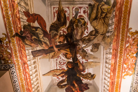 SEVILLE, ANDALUSIA, SPAIN, MAY, 25, 2017 : ceiling frescoe  of  hospital de los venerables church, may 25, 2017, in Seville, andalusia, spainのeditorial素材