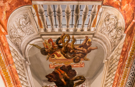 SEVILLE, ANDALUSIA, SPAIN, MAY, 25, 2017 : ceiling frescoe  of  hospital de los venerables church, may 25, 2017, in Seville, andalusia, spainのeditorial素材
