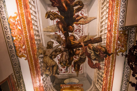 SEVILLE, ANDALUSIA, SPAIN, MAY, 25, 2017 : ceiling frescoe  of  hospital de los venerables church, may 25, 2017, in Seville, andalusia, spainのeditorial素材