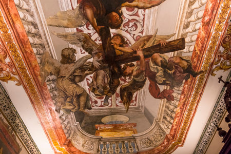SEVILLE, ANDALUSIA, SPAIN, MAY, 25, 2017 : ceiling frescoe  of  hospital de los venerables church, may 25, 2017, in Seville, andalusia, spainのeditorial素材