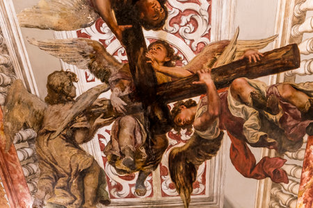SEVILLE, ANDALUSIA, SPAIN, MAY, 25, 2017 : ceiling frescoe  of  hospital de los venerables church, may 25, 2017, in Seville, andalusia, spainのeditorial素材