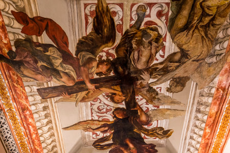 SEVILLE, ANDALUSIA, SPAIN, MAY, 25, 2017 : ceiling frescoe  of  hospital de los venerables church, may 25, 2017, in Seville, andalusia, spainのeditorial素材