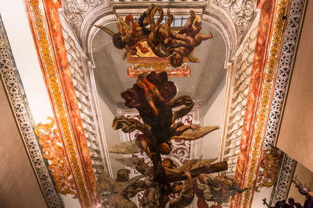 SEVILLE, ANDALUSIA, SPAIN, MAY, 25, 2017 : ceiling frescoe  of  hospital de los venerables church, may 25, 2017, in Seville, andalusia, spainのeditorial素材