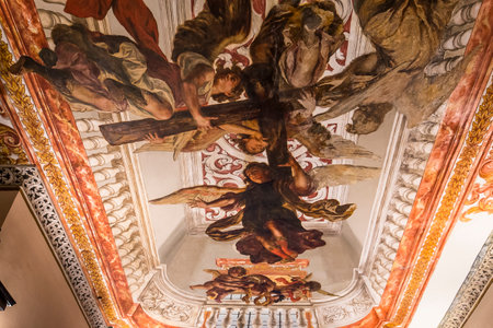 SEVILLE, ANDALUSIA, SPAIN, MAY, 25, 2017 : ceiling frescoe  of  hospital de los venerables church, may 25, 2017, in Seville, andalusia, spainのeditorial素材