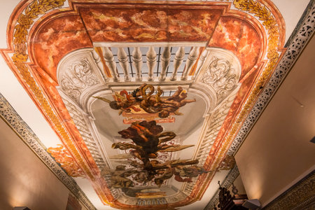 SEVILLE, ANDALUSIA, SPAIN, MAY, 25, 2017 : ceiling frescoe  of  hospital de los venerables church, may 25, 2017, in Seville, andalusia, spainのeditorial素材