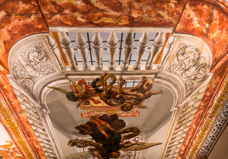 SEVILLE, ANDALUSIA, SPAIN, MAY, 25, 2017 : ceiling frescoe  of  hospital de los venerables church, may 25, 2017, in Seville, andalusia, spainのeditorial素材