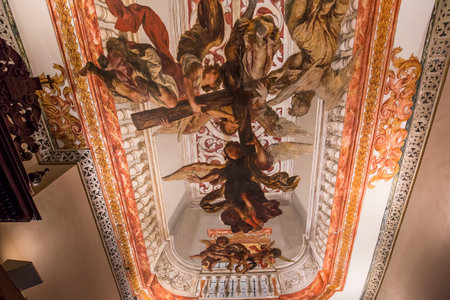 SEVILLE, ANDALUSIA, SPAIN, MAY, 25, 2017 : ceiling frescoe  of  hospital de los venerables church, may 25, 2017, in Seville, andalusia, spainのeditorial素材
