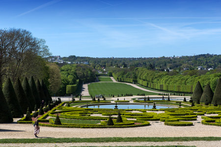 SCEAUX, FRANCE, APRIL 12, 2017 : gardens of chateau de Sceaux, in the park, april 12, 2017, in Sceaux, Franceのeditorial素材