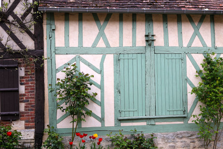GERBEROY, FRANCE, APRIL 16,  2017 : old houses in typical Gerberoy village, april 16, 2017, in  Gerberoy, Oise, Franceのeditorial素材