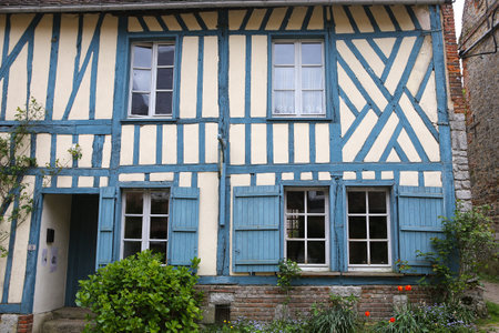 GERBEROY, FRANCE, APRIL 16,  2017 : old houses in typical Gerberoy village, april 16, 2017, in  Gerberoy, Oise, Franceのeditorial素材