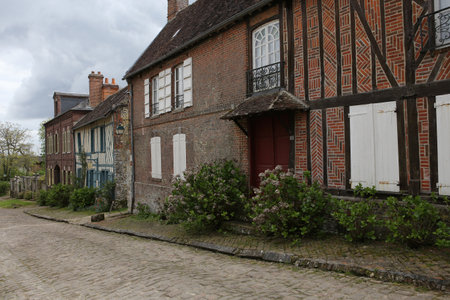 GERBEROY, FRANCE, APRIL 16,  2017 : old houses in typical Gerberoy village, april 16, 2017, in  Gerberoy, Oise, Franceのeditorial素材