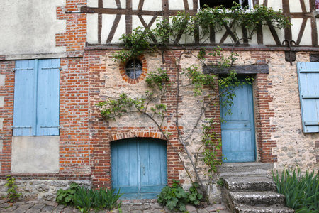 GERBEROY, FRANCE, APRIL 16,  2017 : old houses in typical Gerberoy village, april 16, 2017, in  Gerberoy, Oise, Franceのeditorial素材