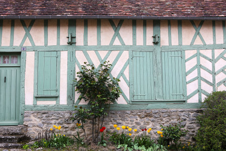 GERBEROY, FRANCE, APRIL 16,  2017 : old houses in typical Gerberoy village, april 16, 2017, in  Gerberoy, Oise, Franceのeditorial素材