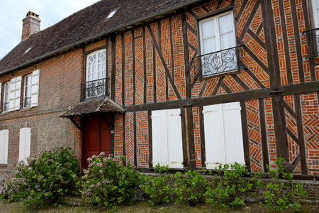 GERBEROY, FRANCE, APRIL 16,  2017 : old houses in typical Gerberoy village, april 16, 2017, in  Gerberoy, Oise, Franceのeditorial素材