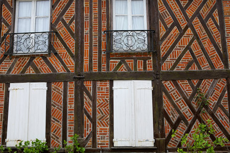 GERBEROY, FRANCE, APRIL 16,  2017 : old houses in typical Gerberoy village, april 16, 2017, in  Gerberoy, Oise, Franceのeditorial素材