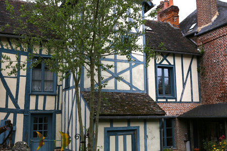 GERBEROY, FRANCE, APRIL 16,  2017 : old houses in typical Gerberoy village, april 16, 2017, in  Gerberoy, Oise, Franceのeditorial素材