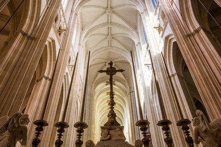 NANTES, FRANCE, OCTOBER 29, 2016 : architectural details of saint paul saint peter cathedral, october 29, 2016, in Nantes, Franceのeditorial素材