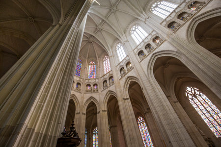 NANTES, FRANCE, OCTOBER 29, 2016 : architectural details of saint paul saint peter cathedral, october 29, 2016, in Nantes, Franceのeditorial素材