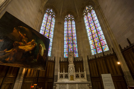 NANTES, FRANCE, OCTOBER 29, 2016 : architectural details of saint paul saint peter cathedral, october 29, 2016, in Nantes, Franceのeditorial素材