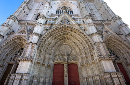 NANTES, FRANCE, OCTOBER 29, 2016 : architectural details of saint paul saint peter cathedral, october 29, 2016, in Nantes, Franceのeditorial素材