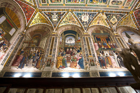SIENA, ITALY, june 11, 2016 : interiors and details of the Piccolomini library at the duomo cathedral, on june 11, 2016,  Siena, Tuscany, italyのeditorial素材