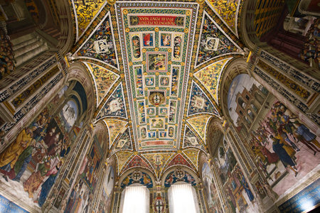 SIENA, ITALY, june 11, 2016 : interiors and details of the Piccolomini library at the duomo cathedral, on june 11, 2016,  Siena, Tuscany, italyのeditorial素材