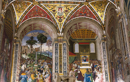 SIENA, ITALY, june 11, 2016 : interiors and details of the Piccolomini library at the duomo cathedral, on june 11, 2016,  Siena, Tuscany, italyのeditorial素材